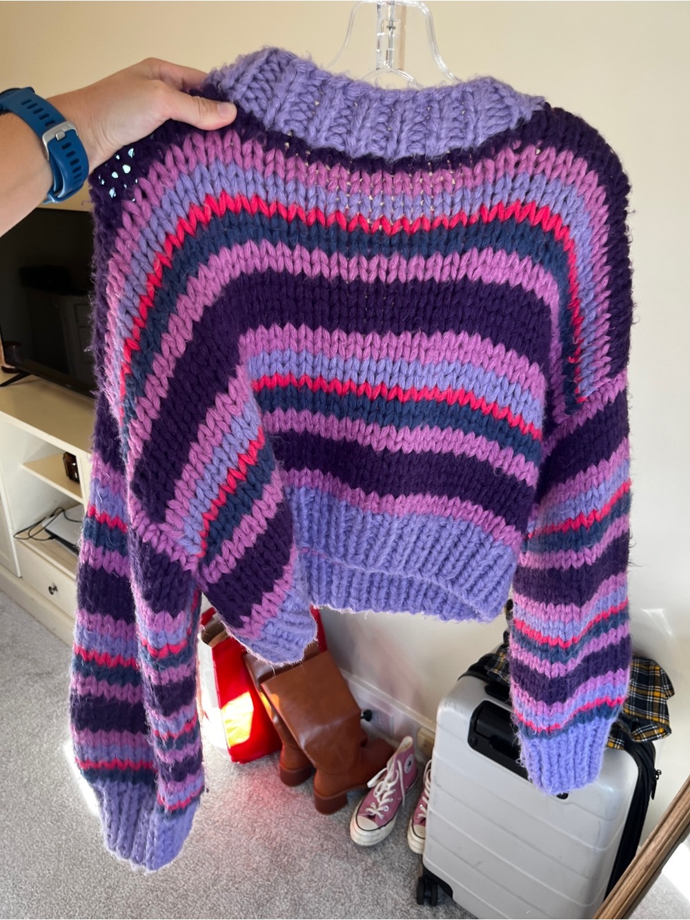 Beginning Boutique Purple & Pink Striped Chunky Sweater - Picture 3 of 4